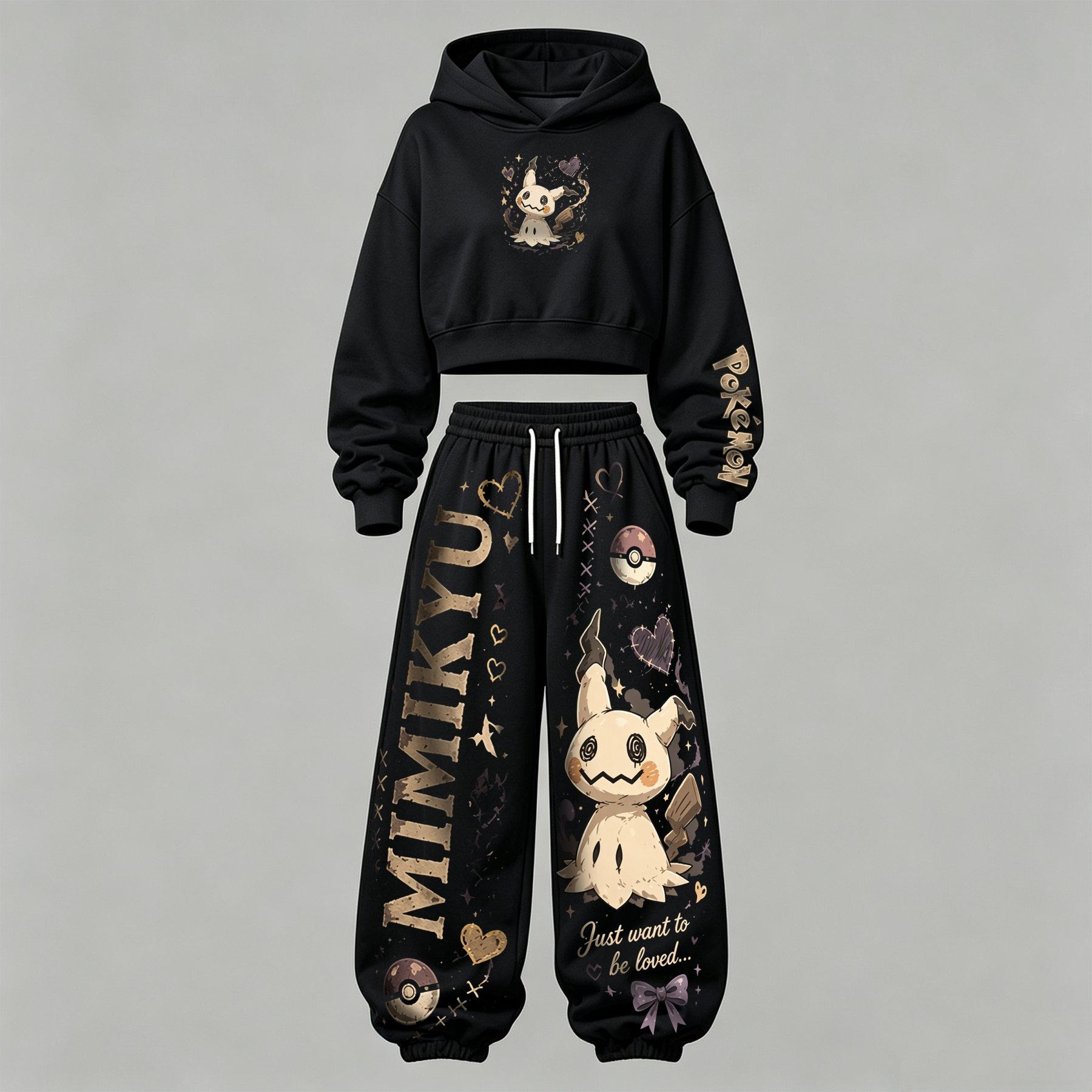 Pokémon Cropped Long Sleeve Hoodie & High Waist Jogger Pants Two Piece