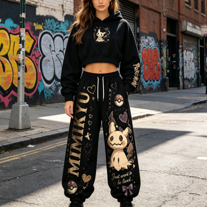 Pokémon Cropped Long Sleeve Hoodie & High Waist Jogger Pants Two Piece