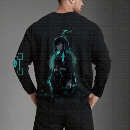 Unisex “Demon Slayer” Anime Graphic Streetwear Vintage Long-Sleeved T-shirt