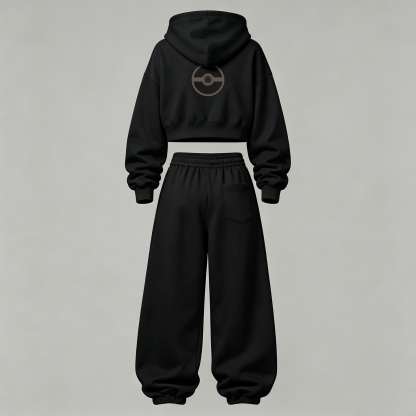 Pokémon Cropped Long Sleeve Hoodie & High Waist Jogger Pants Two Piece