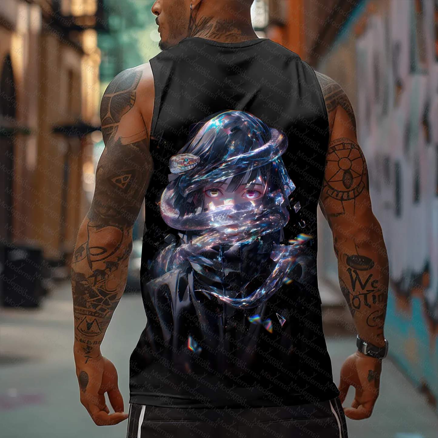 Oversized Anime Print Gym Tank Top