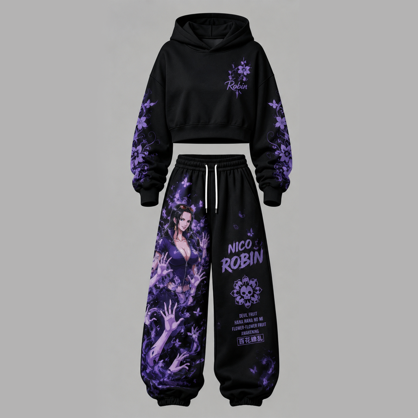 One Piece Cropped Long Sleeve Hoodie & High Waist Jogger Pants Two Piece