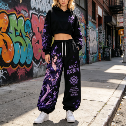 One Piece Cropped Long Sleeve Hoodie & High Waist Jogger Pants Two Piece