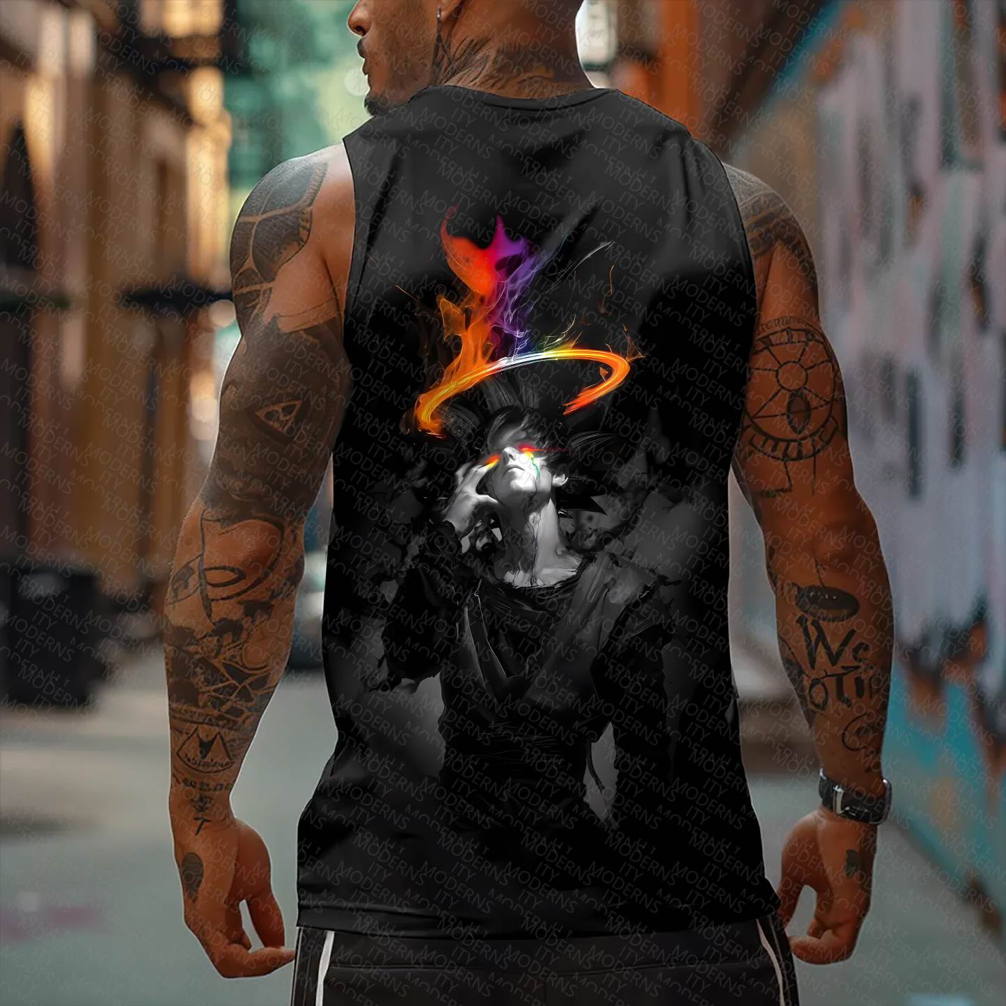 Oversized Anime Print Gym Tank Top