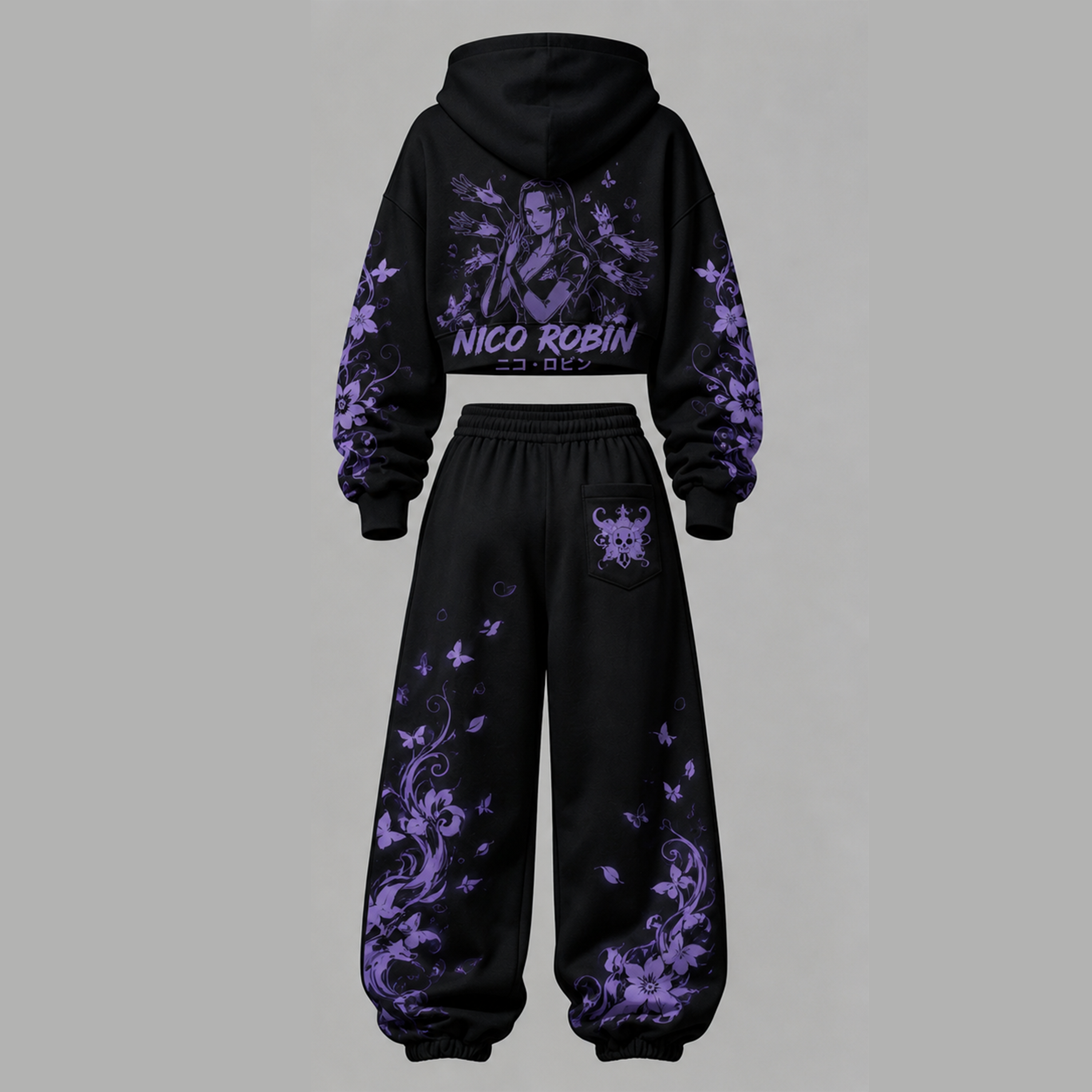 One Piece Cropped Long Sleeve Hoodie & High Waist Jogger Pants Two Piece