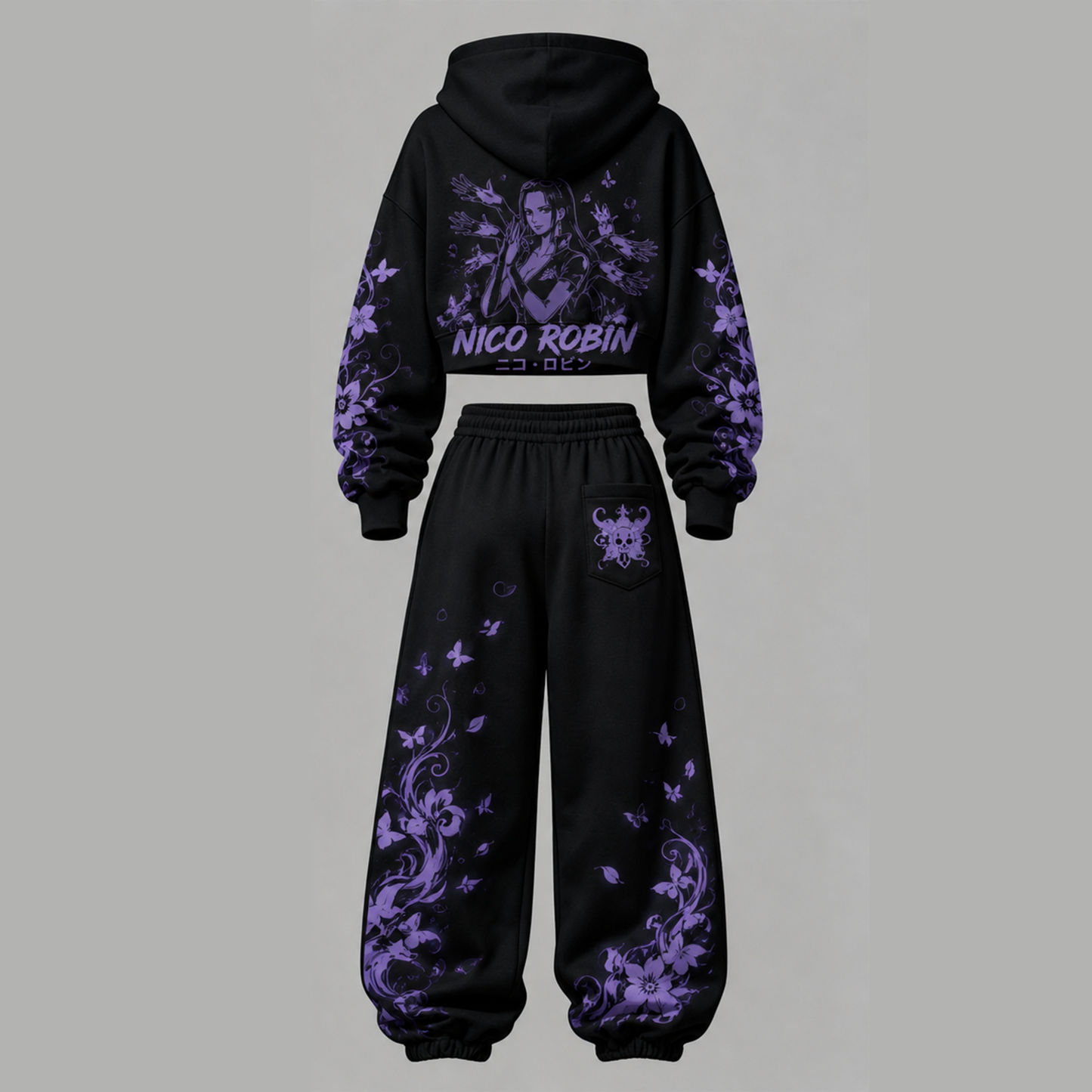 One Piece Cropped Long Sleeve Hoodie & High Waist Jogger Pants Two Piece