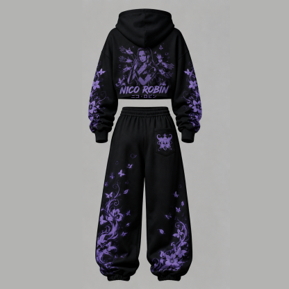 One Piece Cropped Long Sleeve Hoodie & High Waist Jogger Pants Two Piece