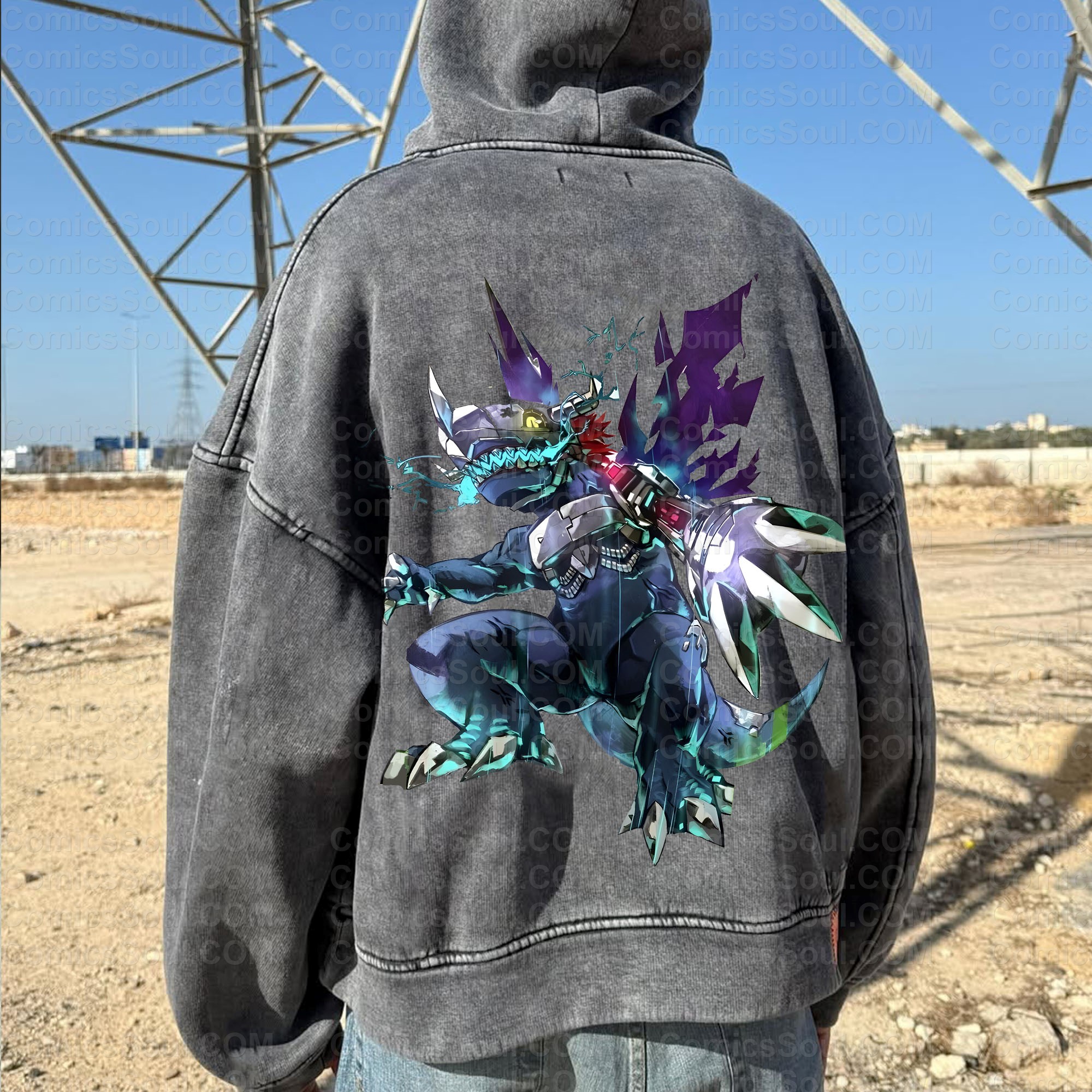 Vintage 3D Direct Inkjet Printed Washed Unisex Plush Hoodie