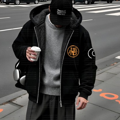 Unisex Graphic Streetwear Vintage Zipper Cardigan Plush Hoodid