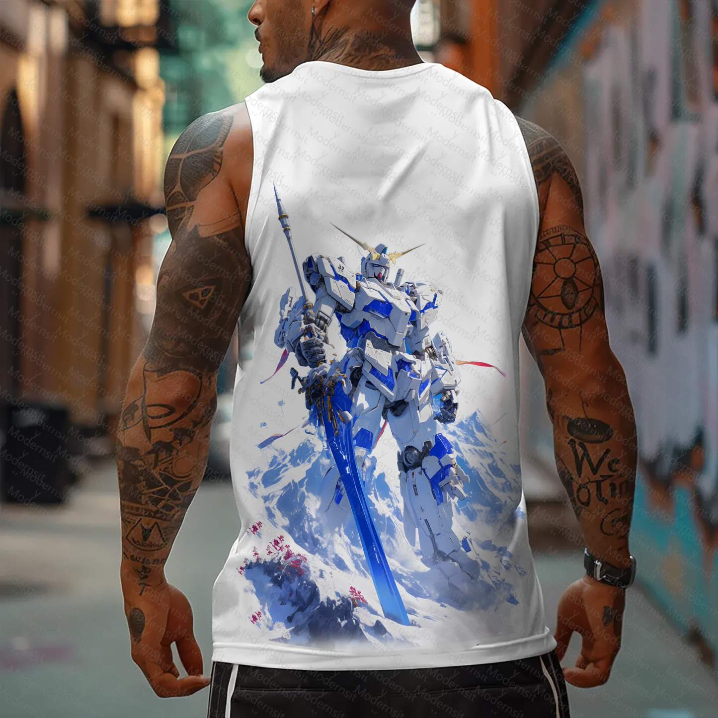 Oversized Anime Print Gym Tank Top