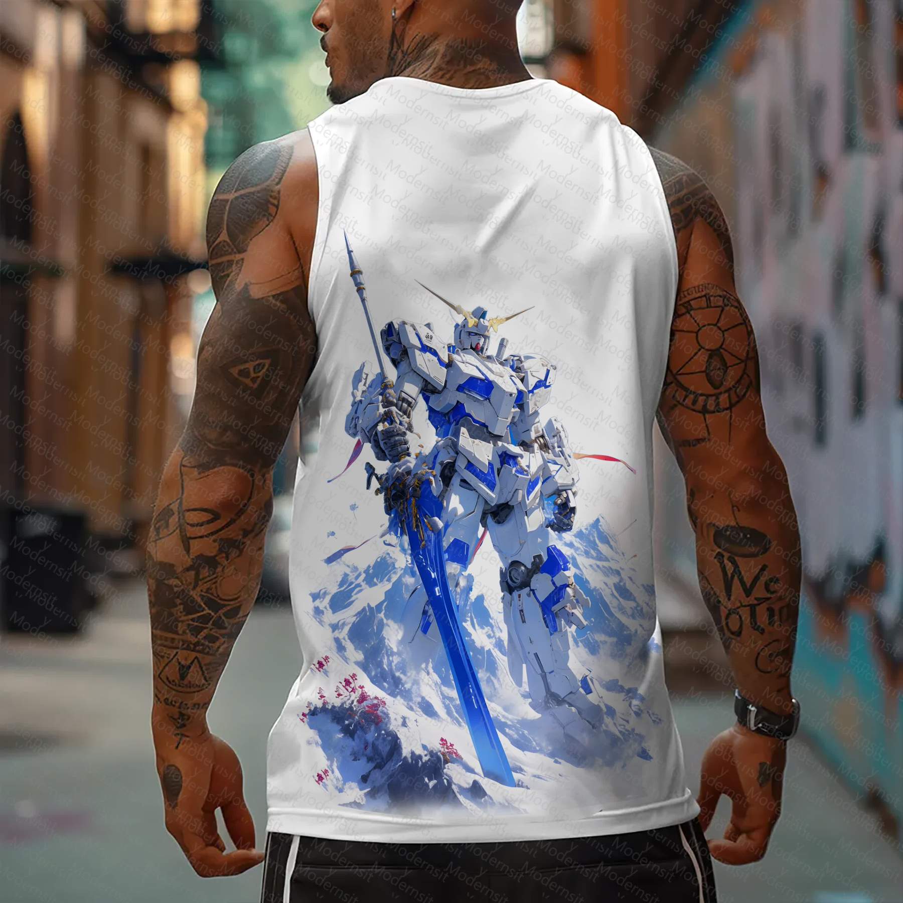 Oversized Anime Print Gym Tank Top