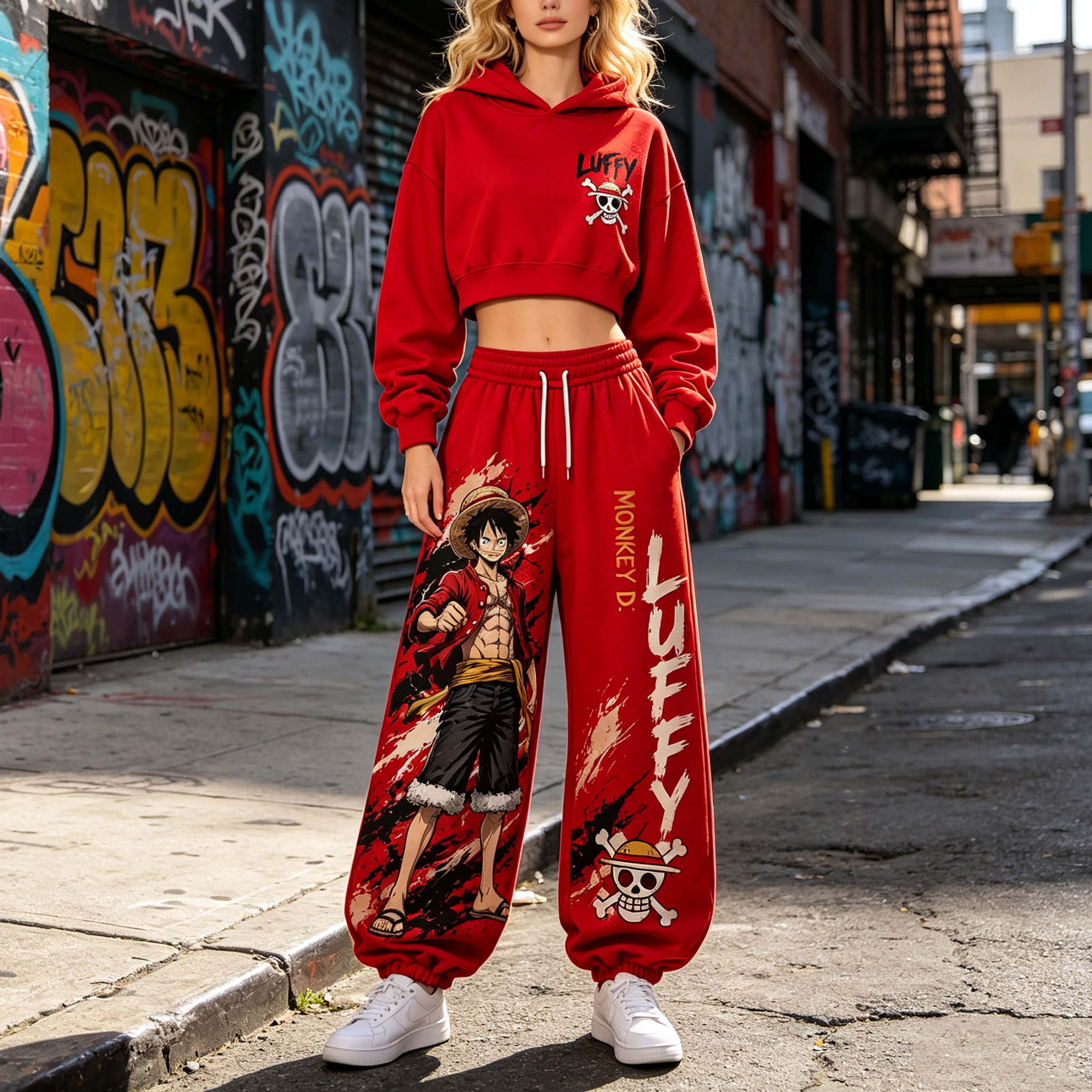 One Piece Cropped Long Sleeve Hoodie & High Waist Jogger Pants Two Piece