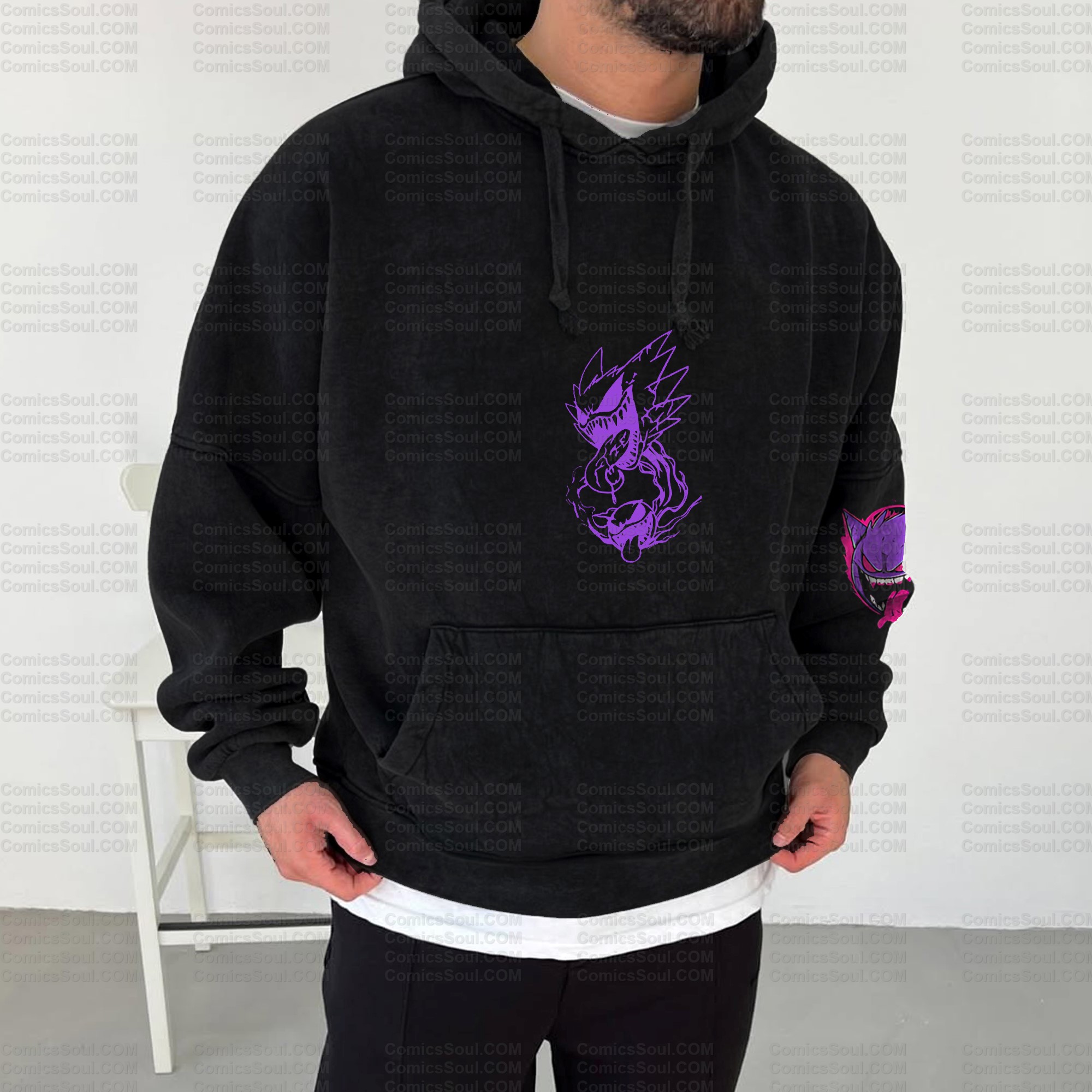 Unisex Anime Graphic Water wash Streetwear Vintage Hoodie