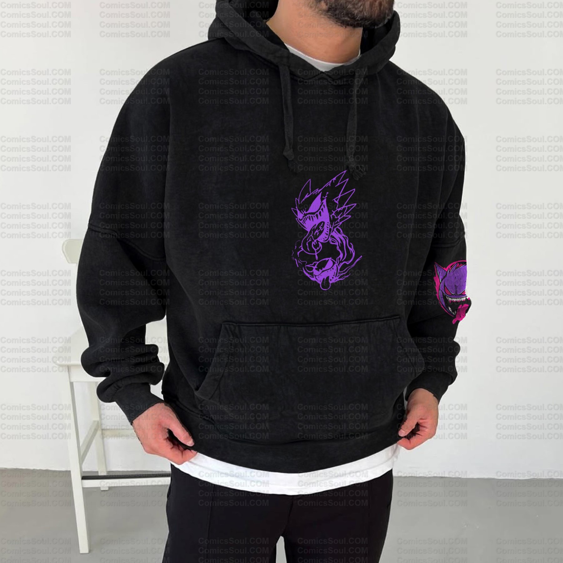 Unisex Anime Graphic Water wash Streetwear Vintage Hoodie