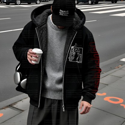 Unisex Graphic Streetwear Vintage Zipper Cardigan Plush Hoodid