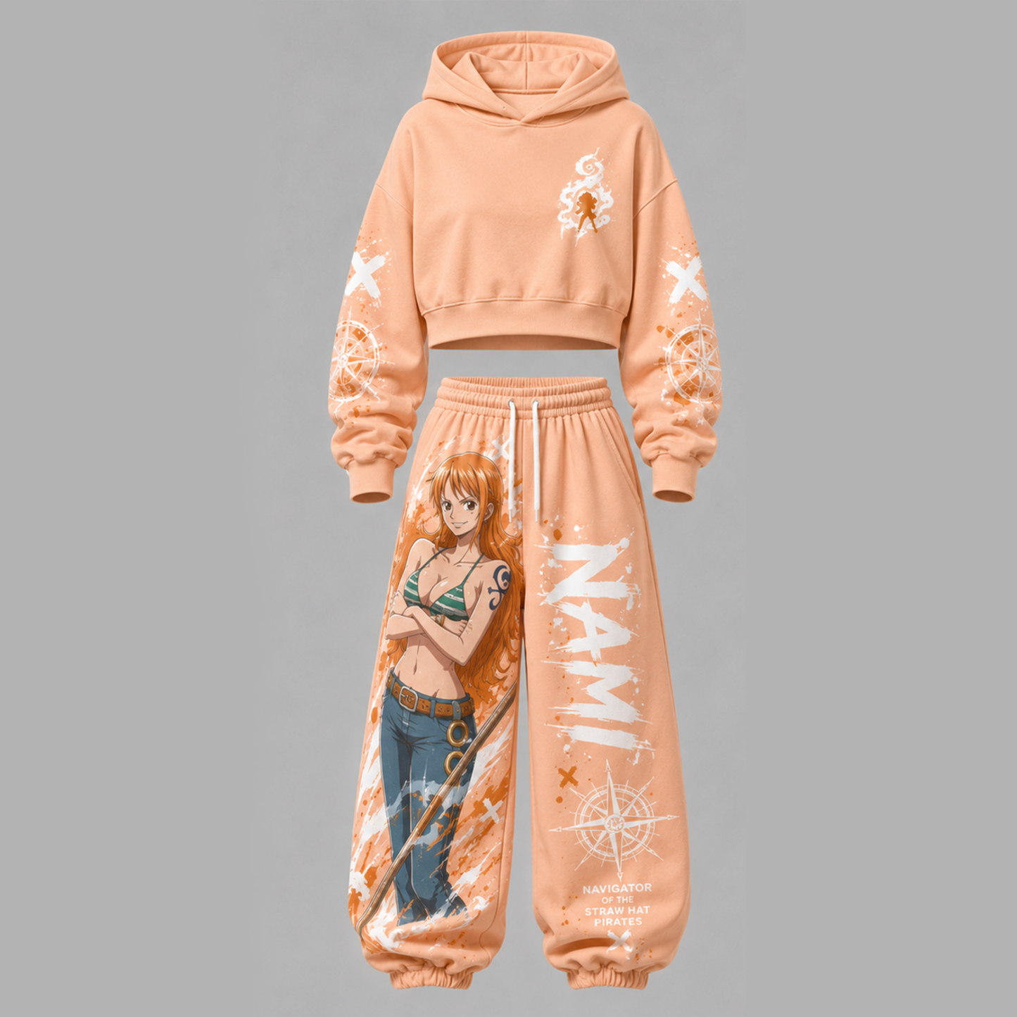 One Piece Cropped Long Sleeve Hoodie & High Waist Jogger Pants Two Piece