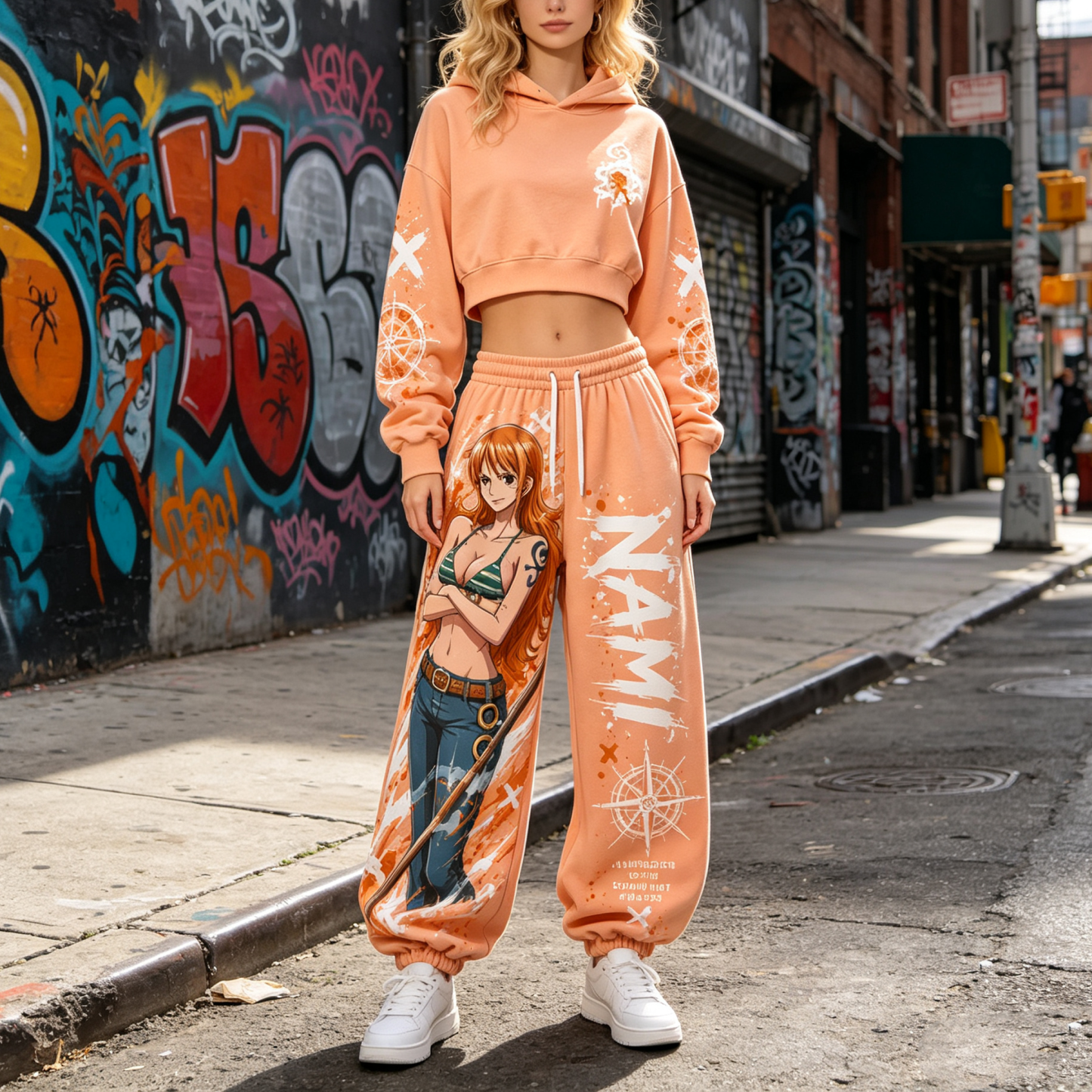 One Piece Cropped Long Sleeve Hoodie & High Waist Jogger Pants Two Piece