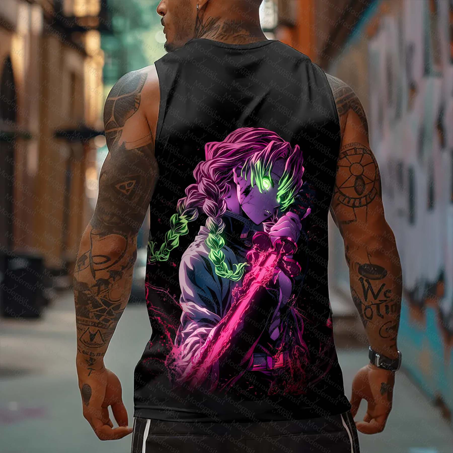 Oversized Anime Print Gym Tank Top