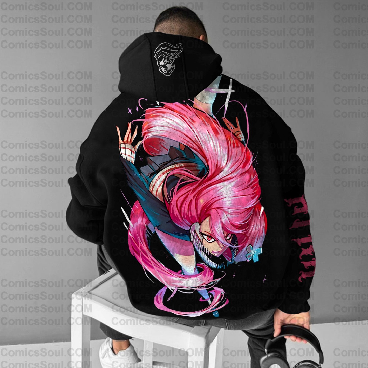 Unisex Anime Print Embroidered Casual Oversized Hoodie