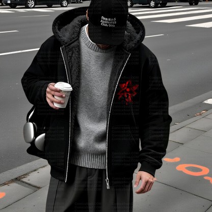 Unisex Graphic Streetwear Vintage Zipper Cardigan Plush Hoodid