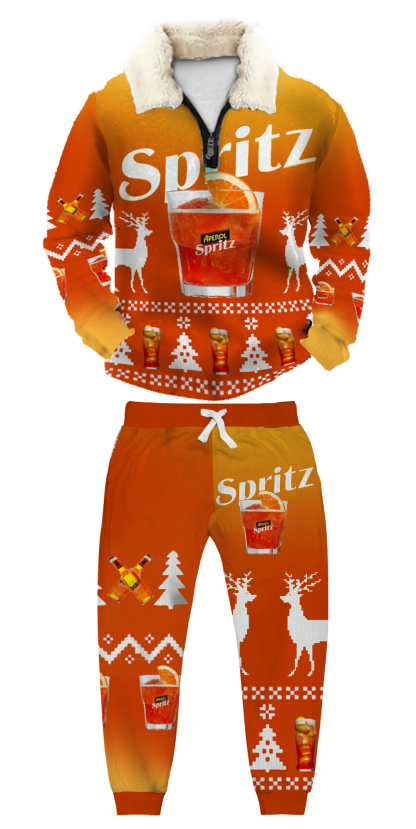 Unisex Christmas 1/4 Zip Stand Fleece Collar Thick Sweatshirt & Sweatpant Set