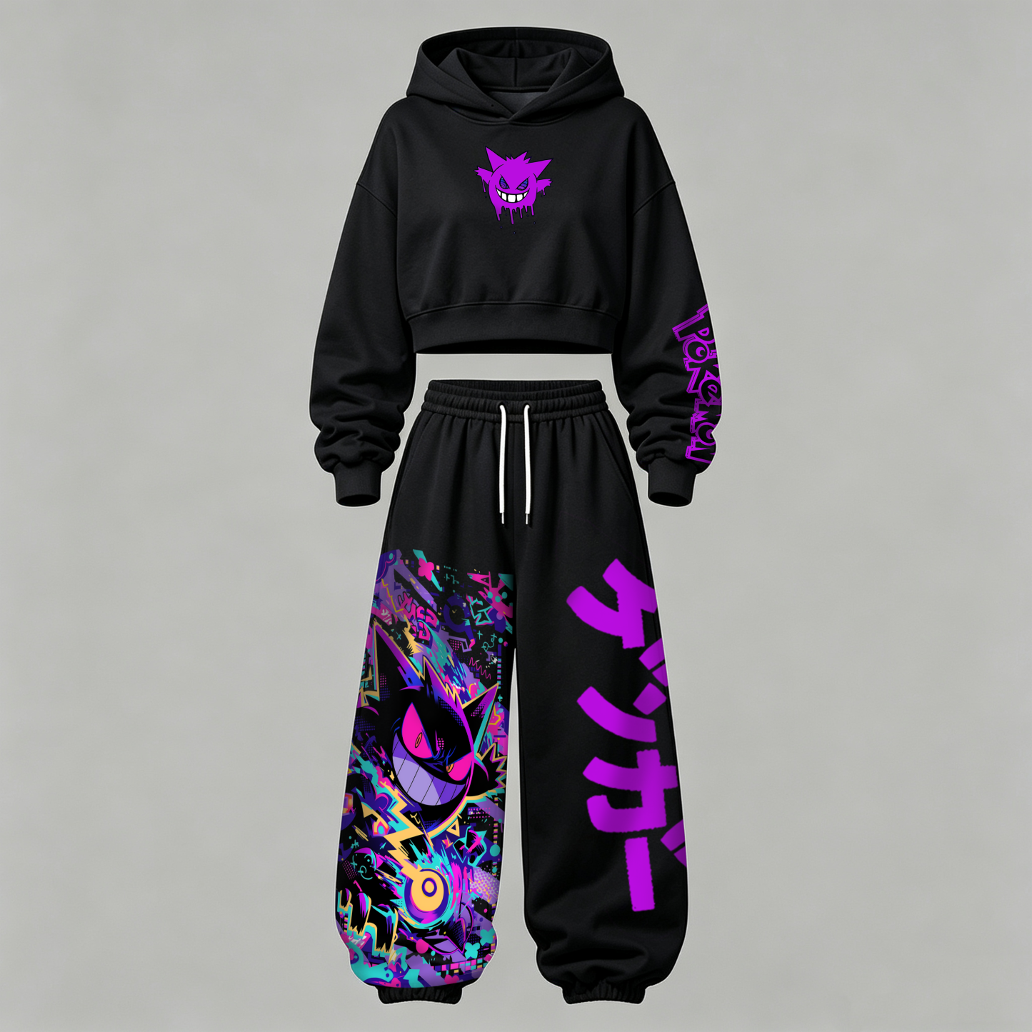 Pokémon Halloween Series Cropped Long Sleeve Hoodie & High Waist Jogger Pants Two Piece