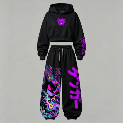 Pokémon Halloween Series Cropped Long Sleeve Hoodie & High Waist Jogger Pants Two Piece