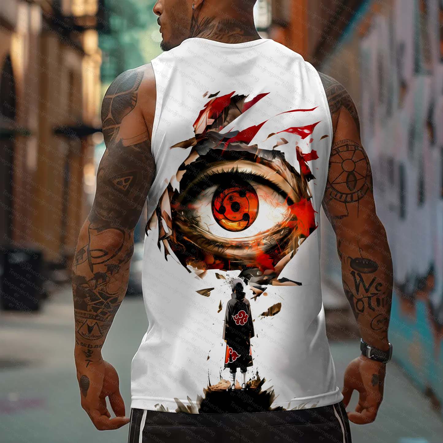 Oversized Anime Print Gym Tank Top