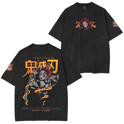 Unisex Anime Inspired Vintage Washed T-Shirt丨Demon Slayer