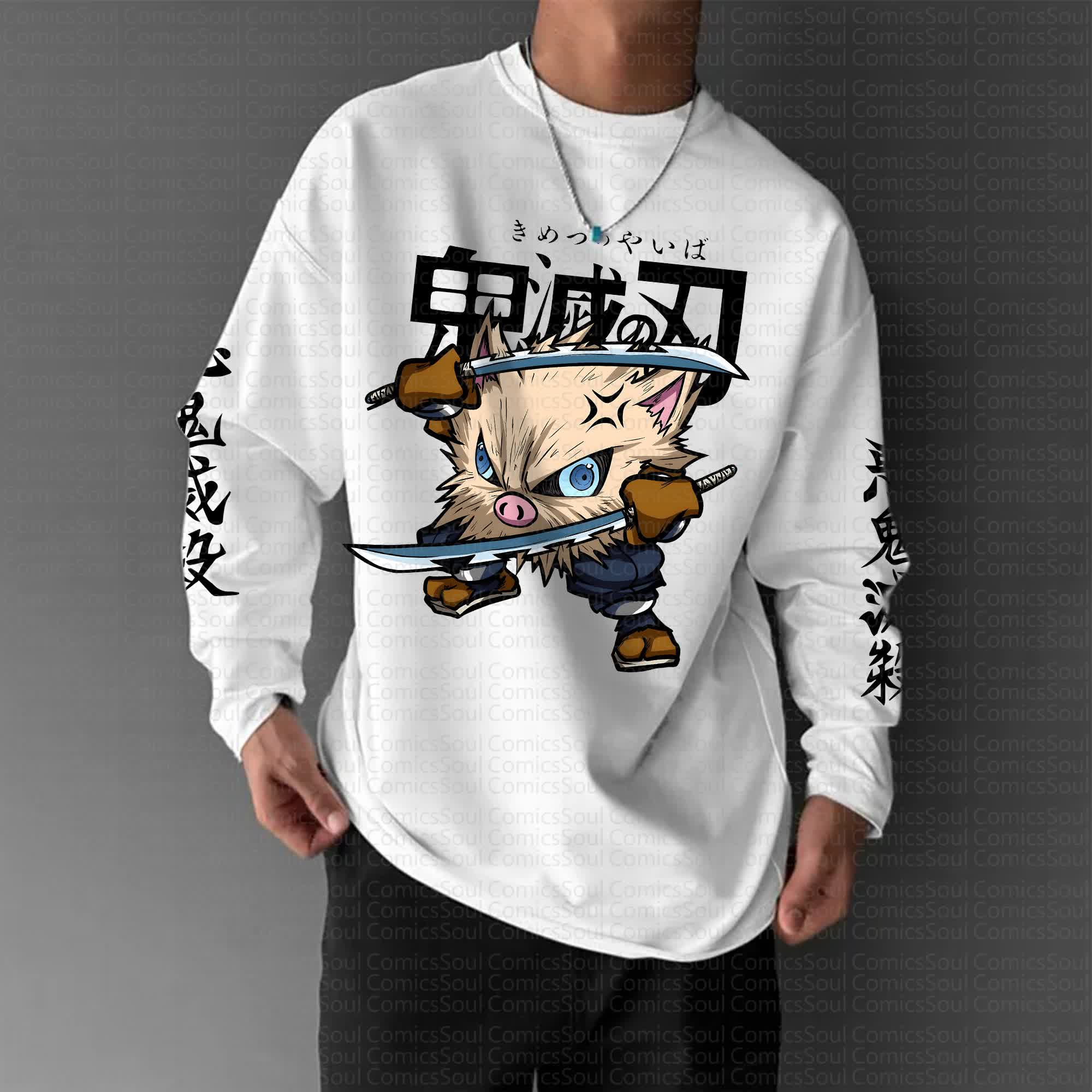 Unisex “Demon Slayer X Pokémon” Anime Graphic Streetwear Vintage Long-Sleeved T-shirt