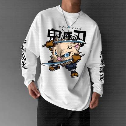 Unisex “Demon Slayer X Pokémon” Anime Graphic Streetwear Vintage Long-Sleeved T-shirt