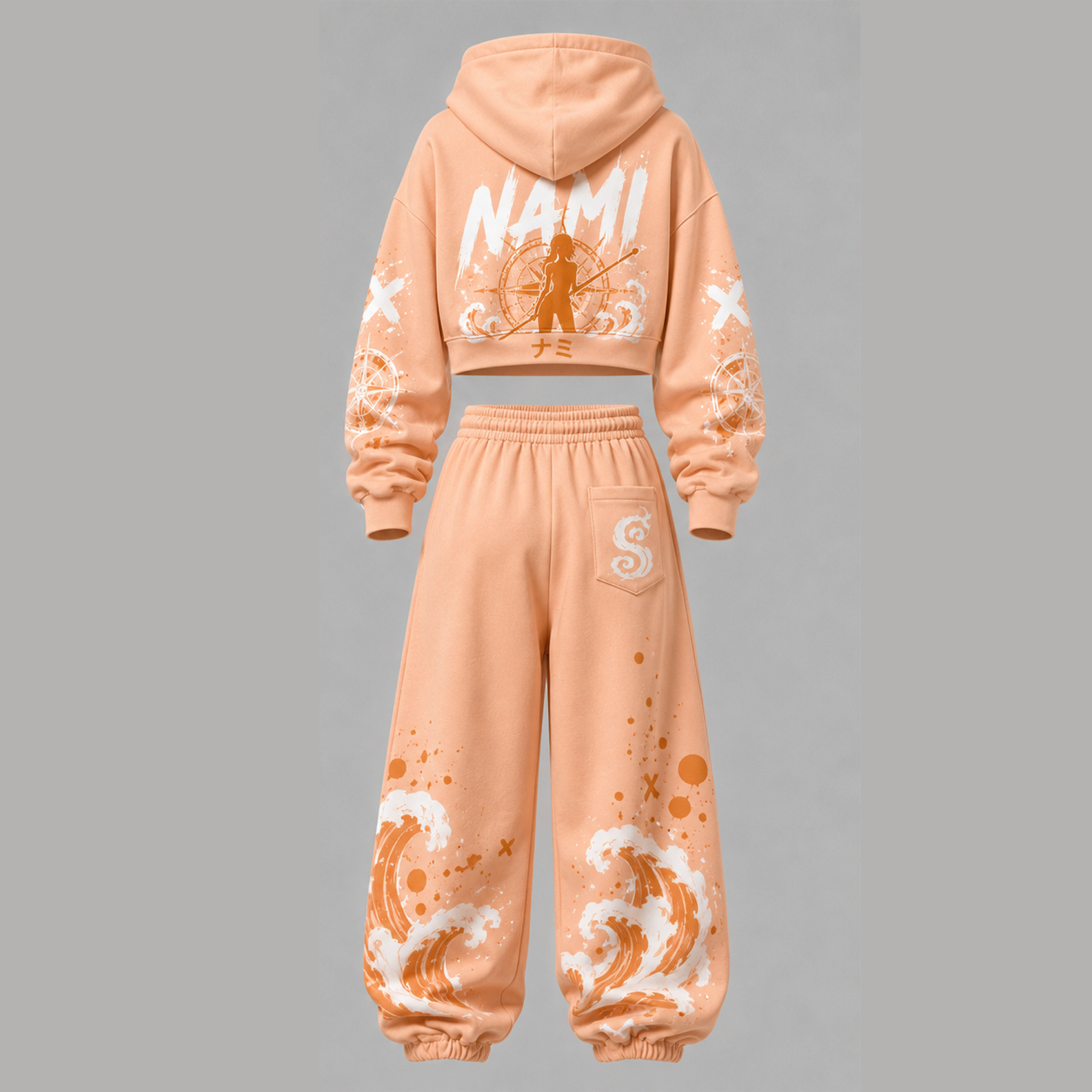 One Piece Cropped Long Sleeve Hoodie & High Waist Jogger Pants Two Piece