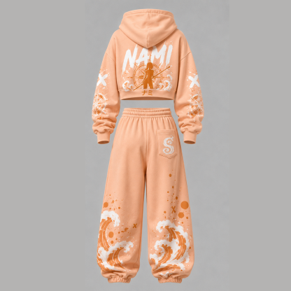One Piece Cropped Long Sleeve Hoodie & High Waist Jogger Pants Two Piece