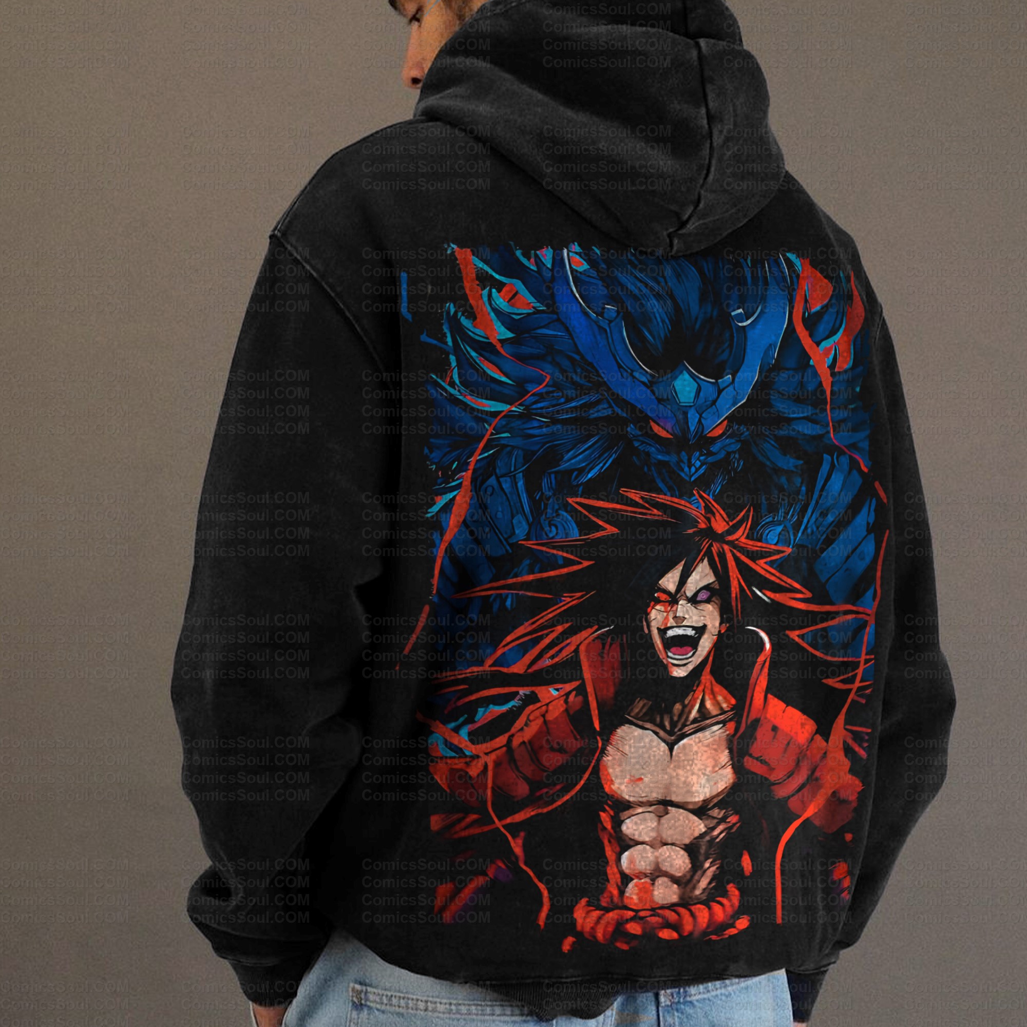 Unisex Anime Graphic Water wash Streetwear Vintage Hoodie