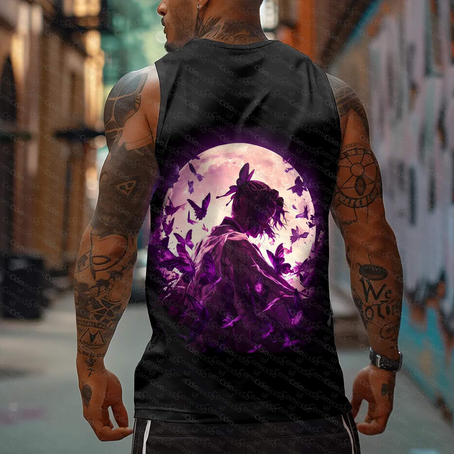 Oversized Anime Print Gym Tank Top