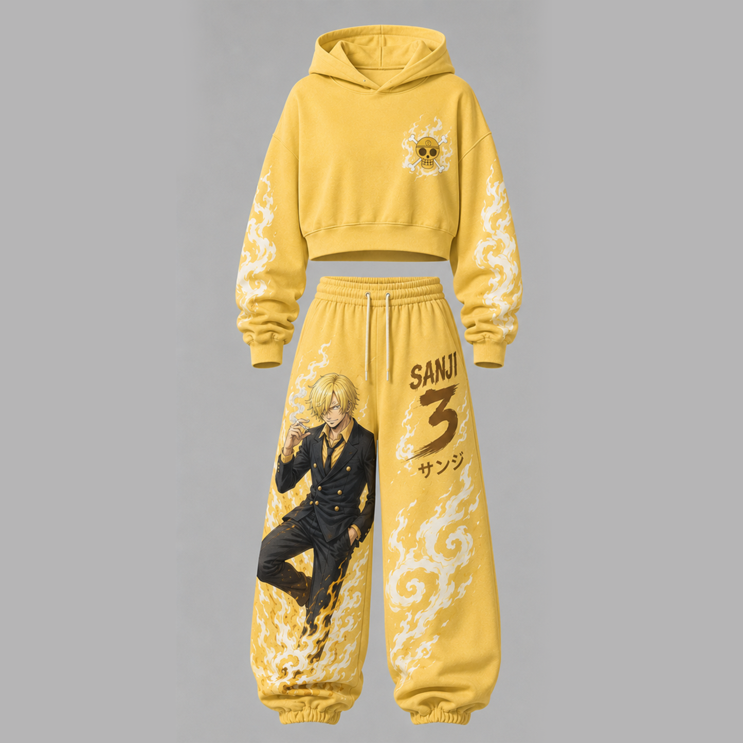 One Piece Cropped Long Sleeve Hoodie & High Waist Jogger Pants Two Piece