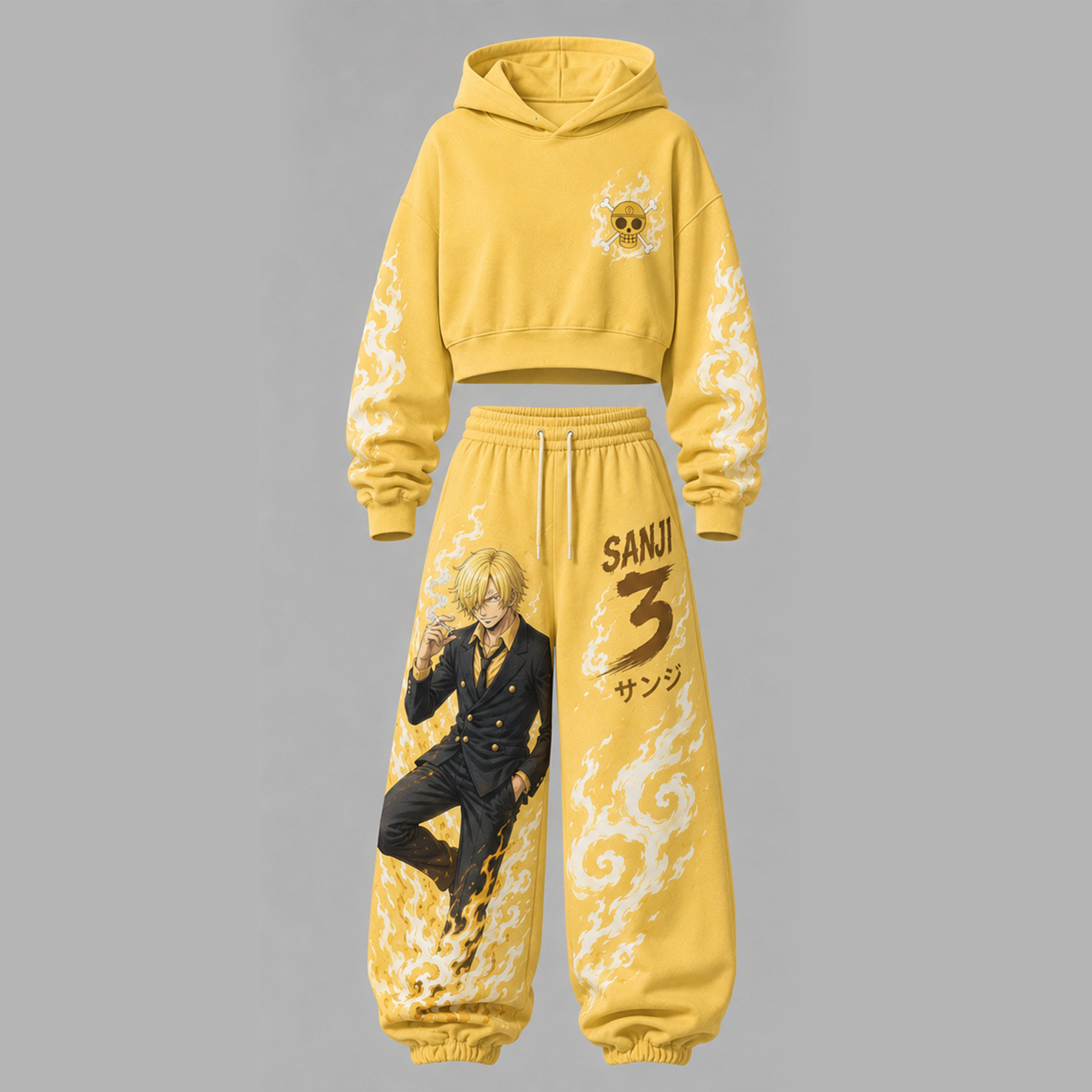 One Piece Cropped Long Sleeve Hoodie & High Waist Jogger Pants Two Piece