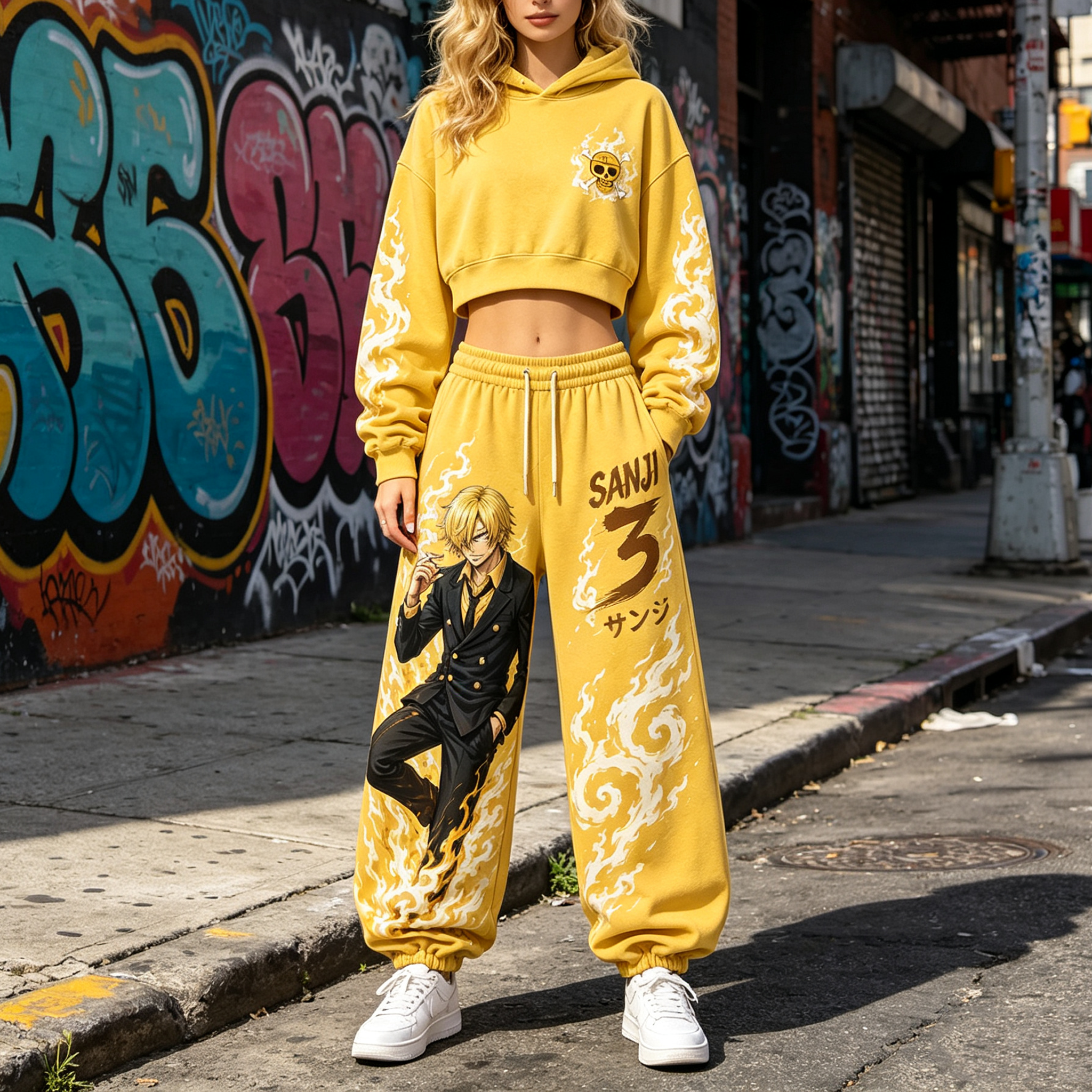 One Piece Cropped Long Sleeve Hoodie & High Waist Jogger Pants Two Piece