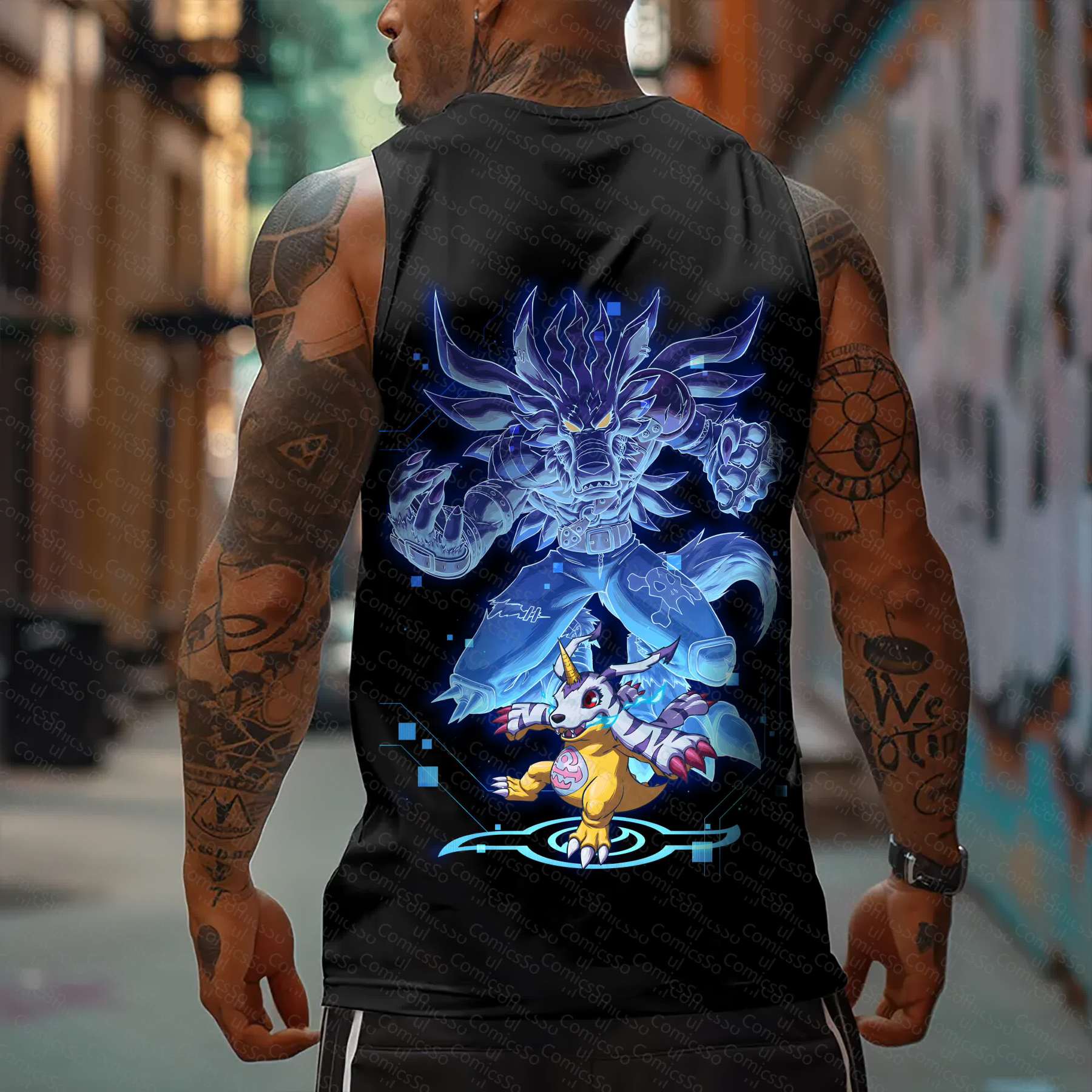 Oversized Anime Print Gym Tank Top