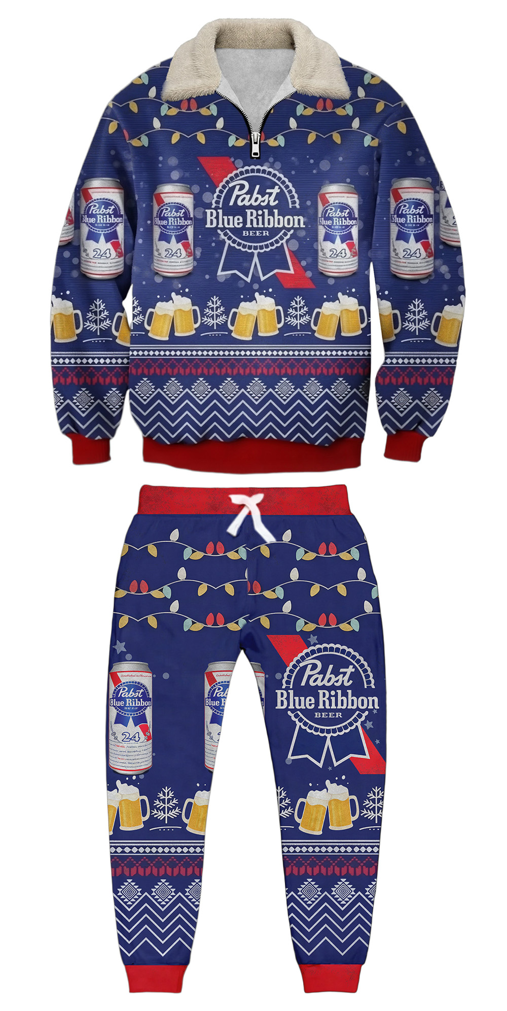 Unisex 3D Printed Pabst Blue Ribbon Christmas Knit Sweatshirt