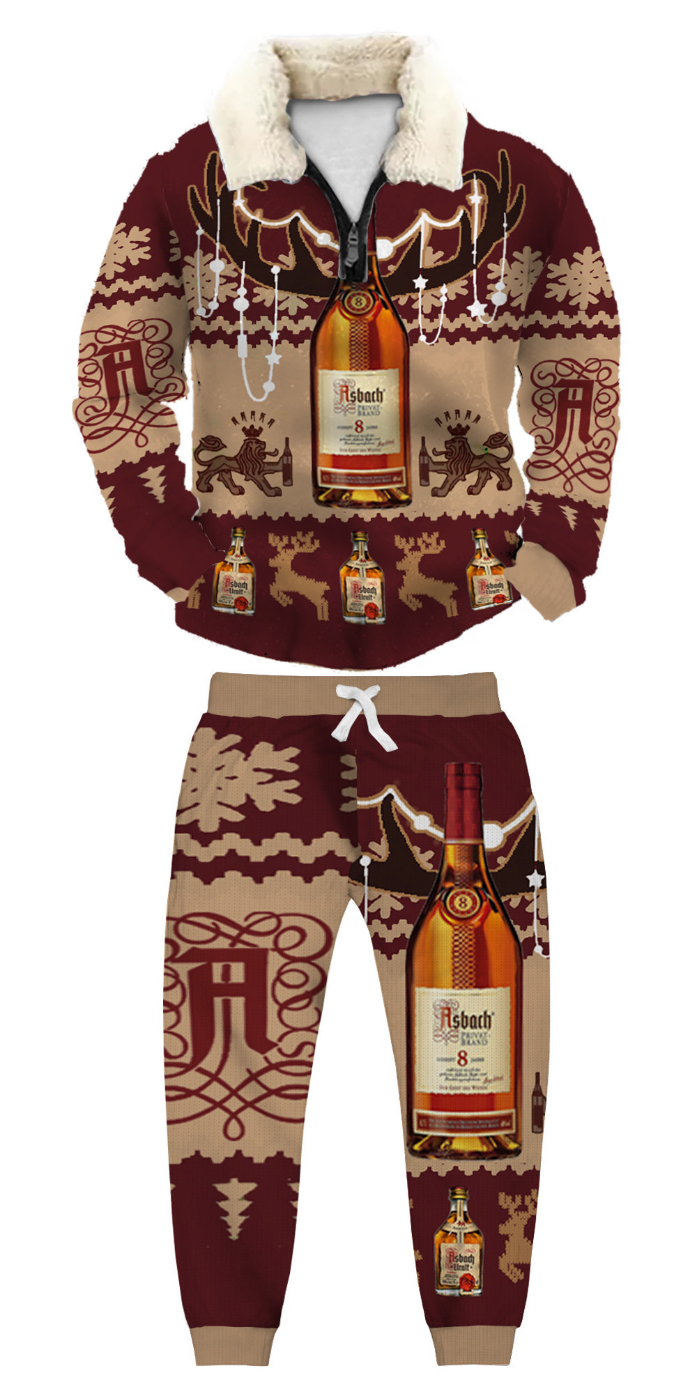 Unisex Christmas 1/4 Zip Stand Fleece Collar Thick Sweatshirt & Sweatpant