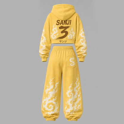 One Piece Cropped Long Sleeve Hoodie & High Waist Jogger Pants Two Piece