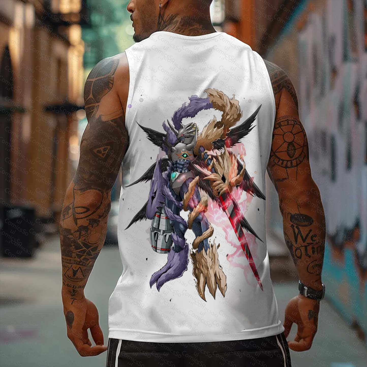 Oversized Anime Print Gym Tank Top