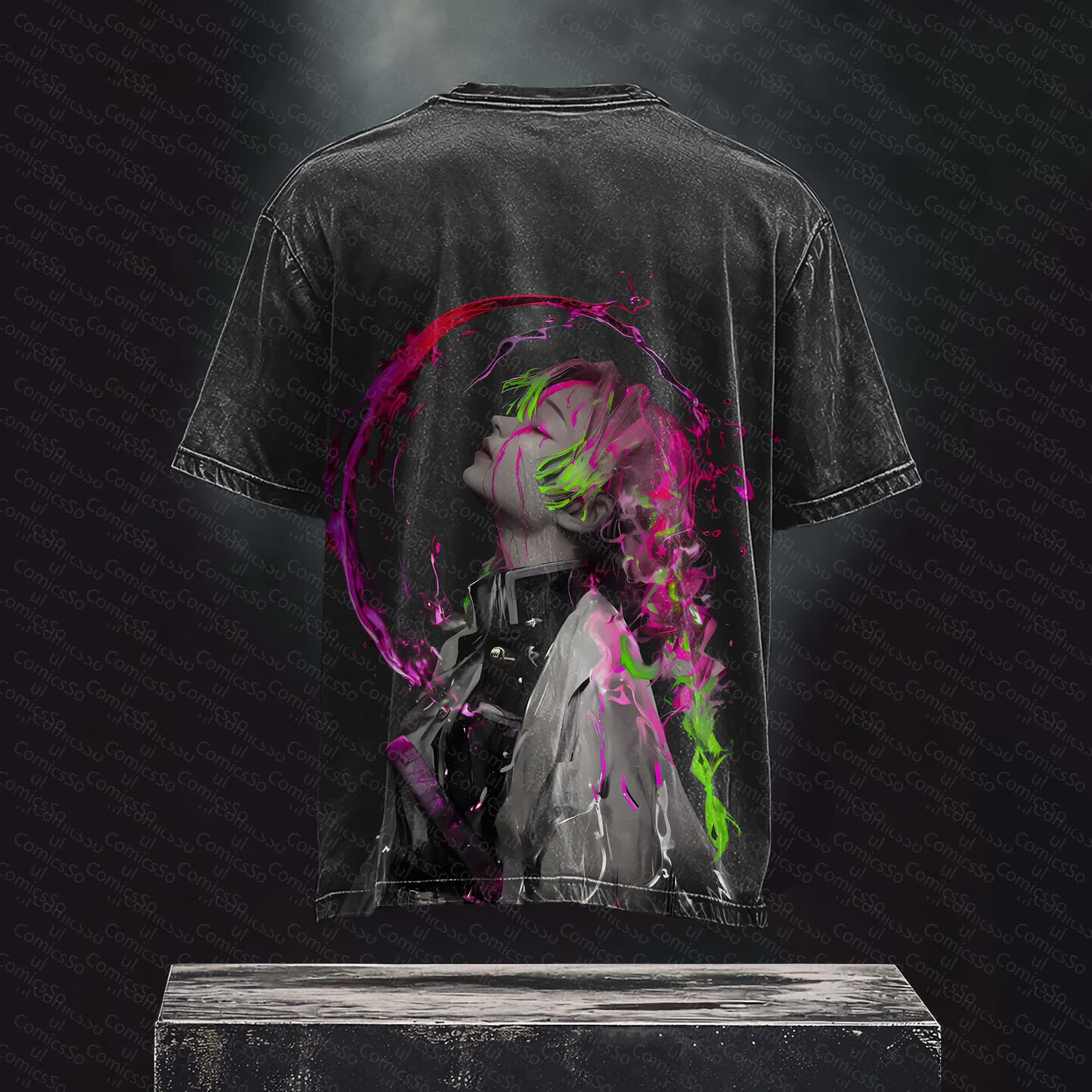 Unisex Anime Inspired Vintage Washed T-Shirt丨 Demon Slayer