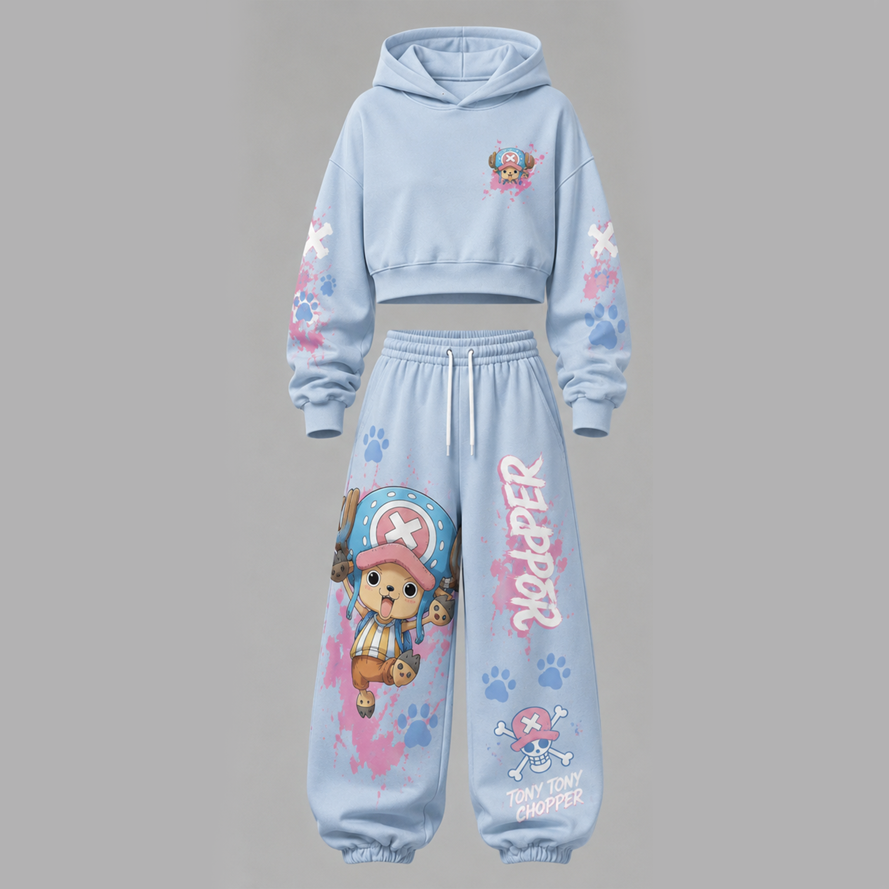 One Piece Cropped Long Sleeve Hoodie & High Waist Jogger Pants Two Piece