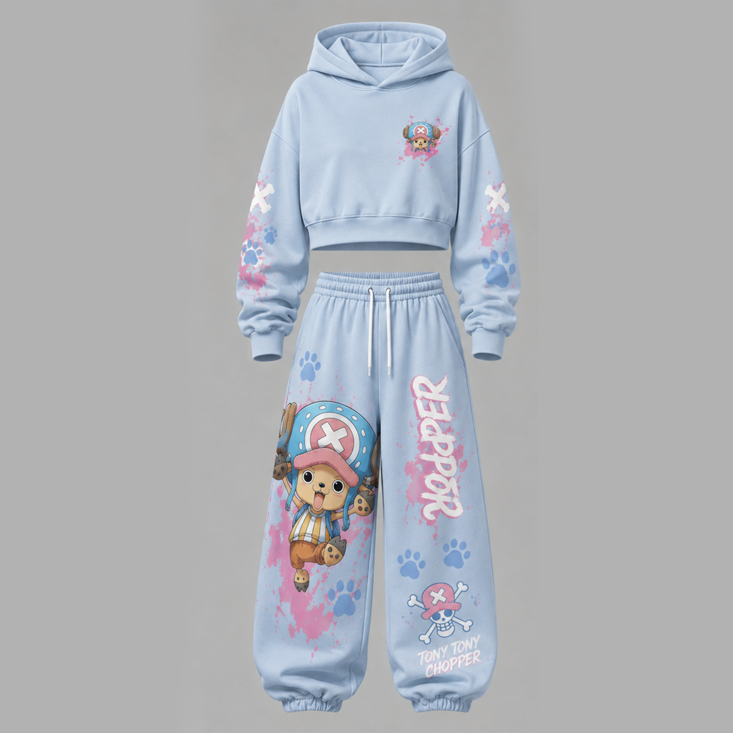 One Piece Cropped Long Sleeve Hoodie & High Waist Jogger Pants Two Piece
