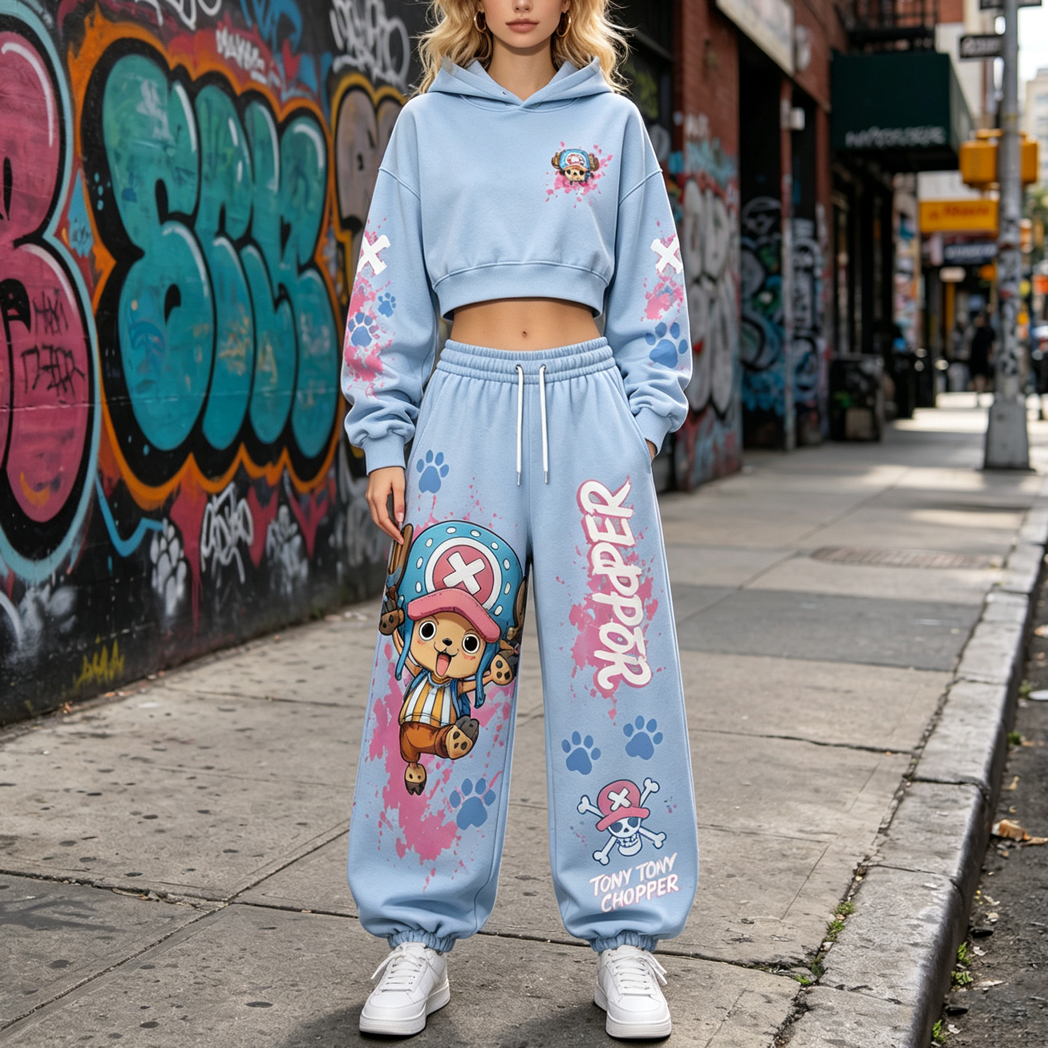 One Piece Cropped Long Sleeve Hoodie & High Waist Jogger Pants Two Piece