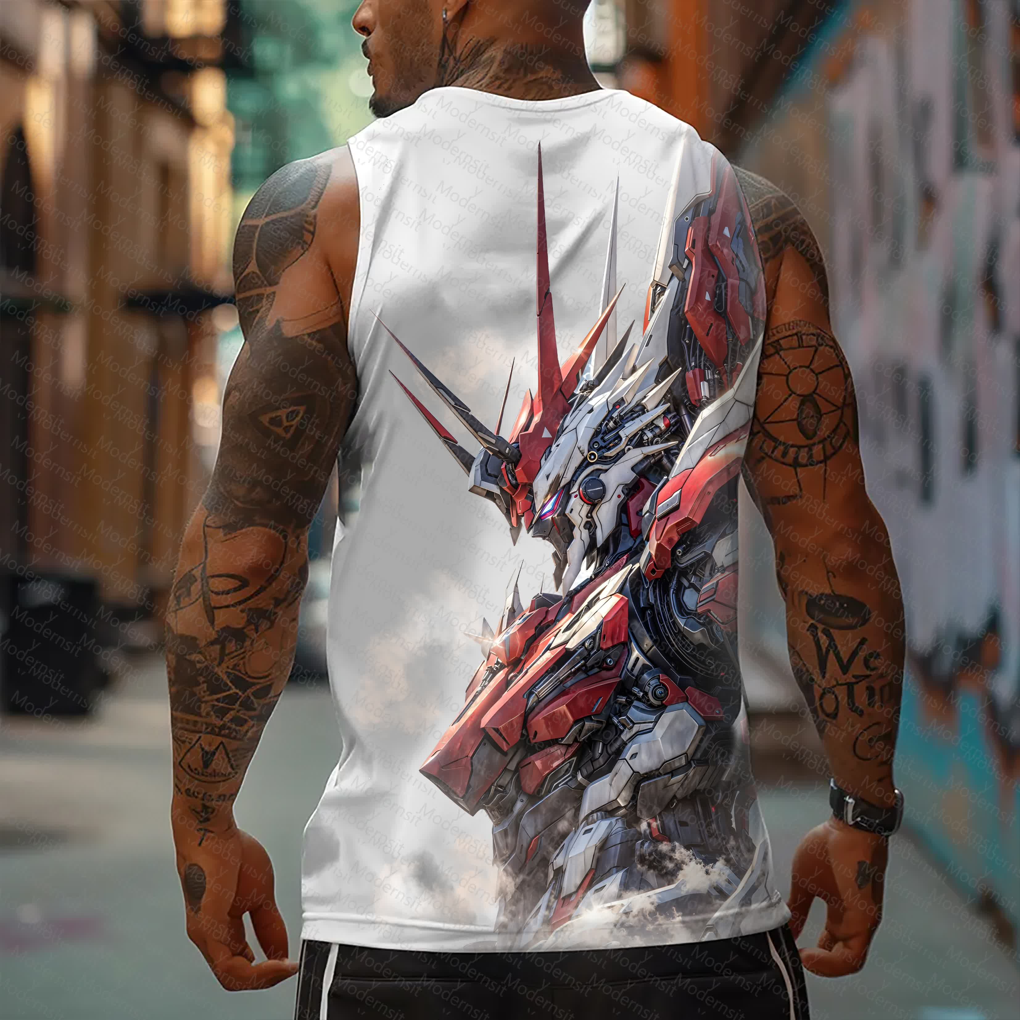 Oversized Anime Print Gym Tank Top