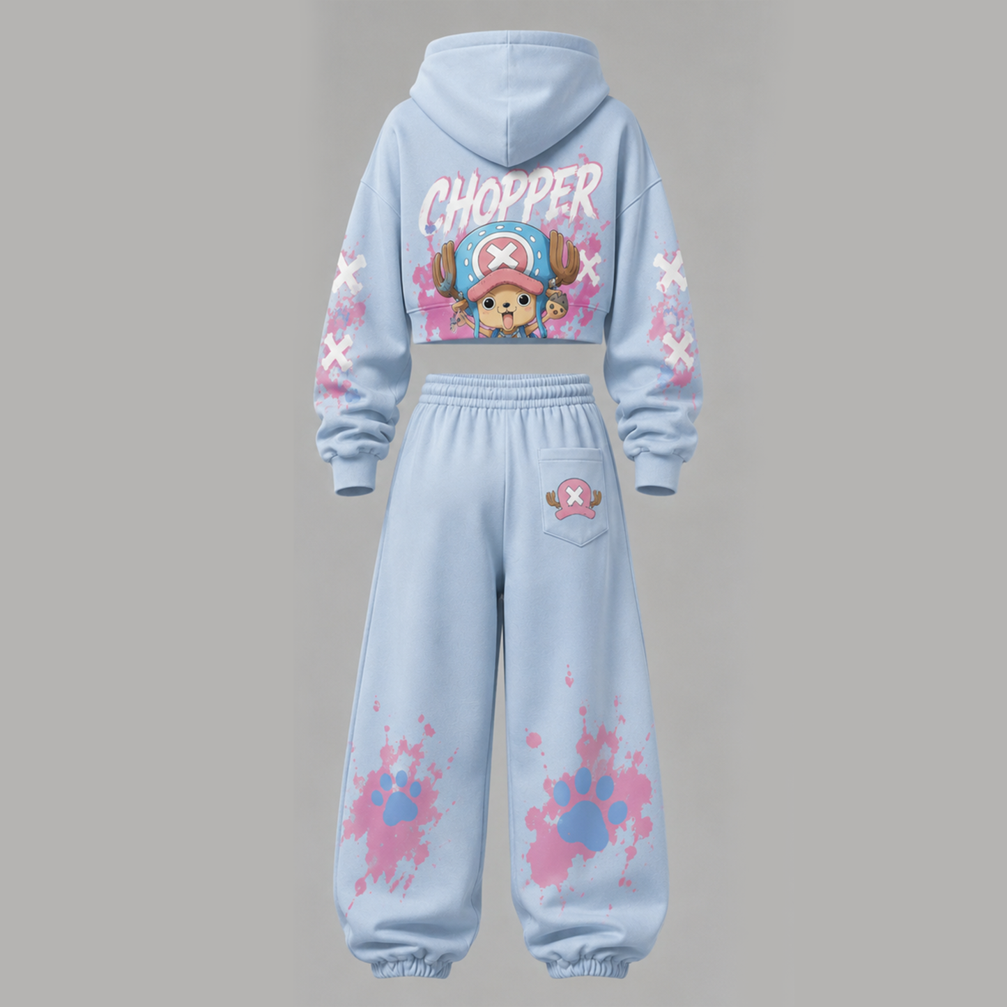 One Piece Cropped Long Sleeve Hoodie & High Waist Jogger Pants Two Piece