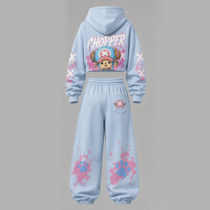 One Piece Cropped Long Sleeve Hoodie & High Waist Jogger Pants Two Piece